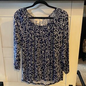 Michael Kors Navy and White Swirl Blouse